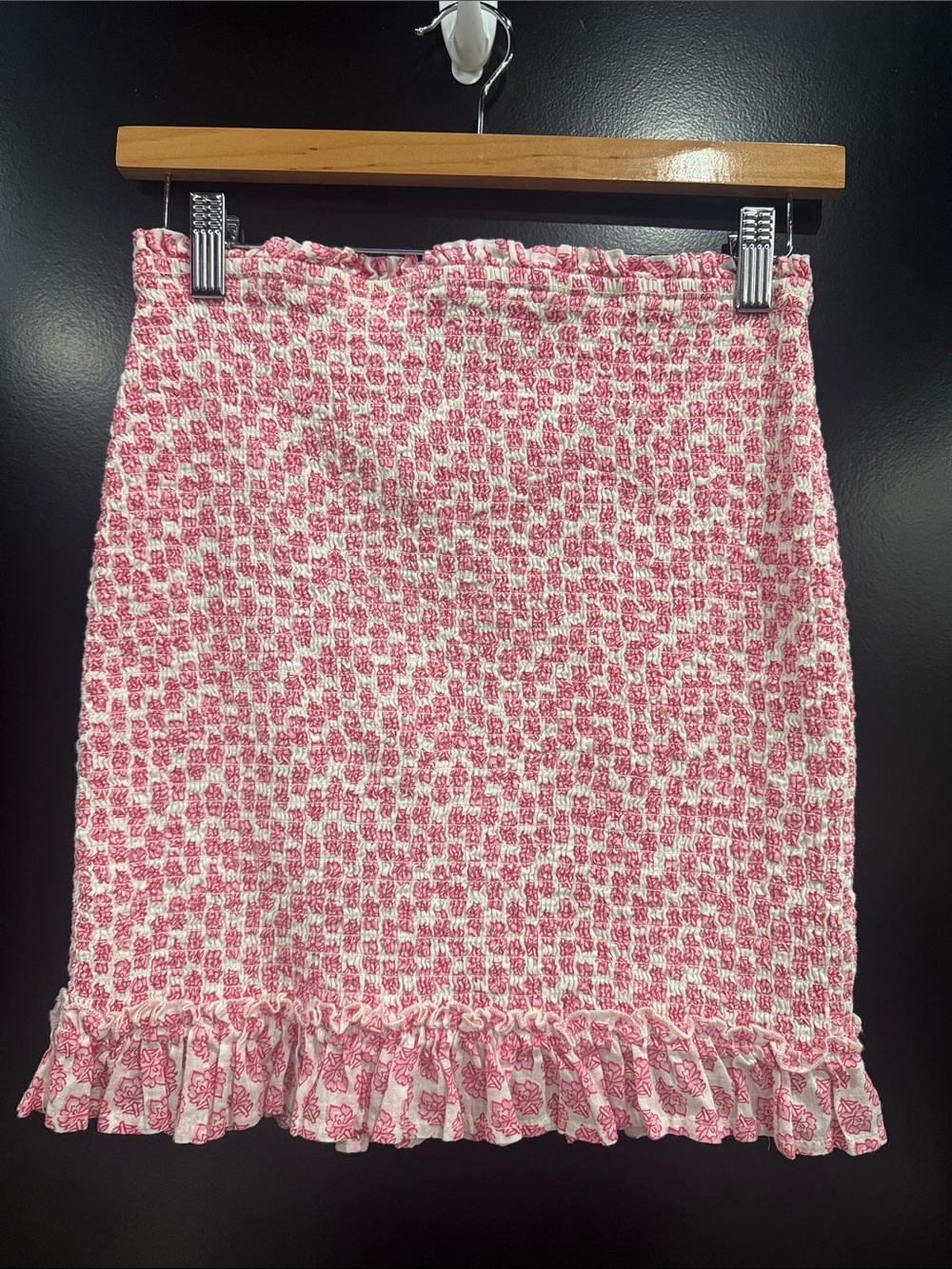 Billabong Pink Smocked Mini Skirt with Ruffle Hem